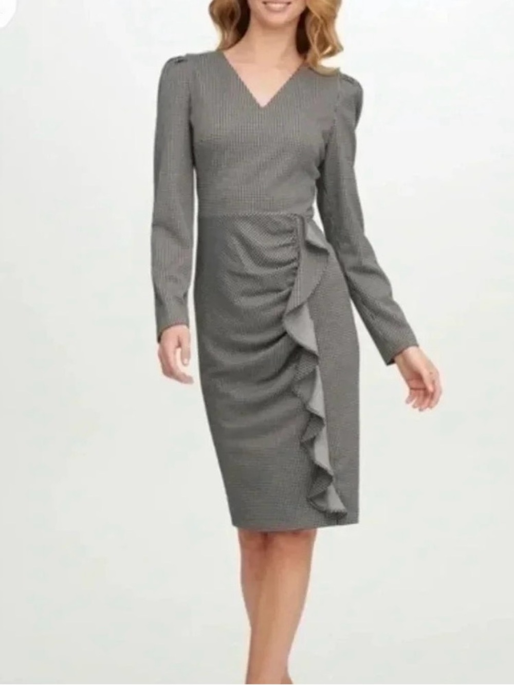 Calvin Klein houndstooth SZ 4 ruffle shimmer dress good condition